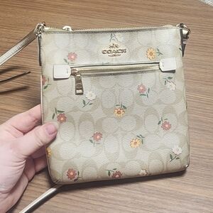 Coach Beige and Gold Floral Crossbody Bag